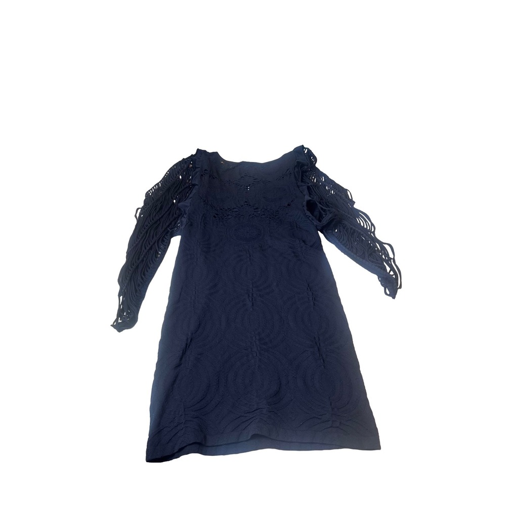 Poof Black Fringe Sleeve Dress Size M/L Textured Boho Party Dress Boho Chic Wmns